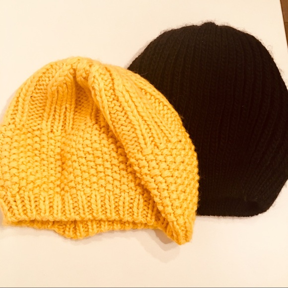 American Eagle Outfitters Accessories - Bright Yellow AE Slouchy Beanie & Black Beanie